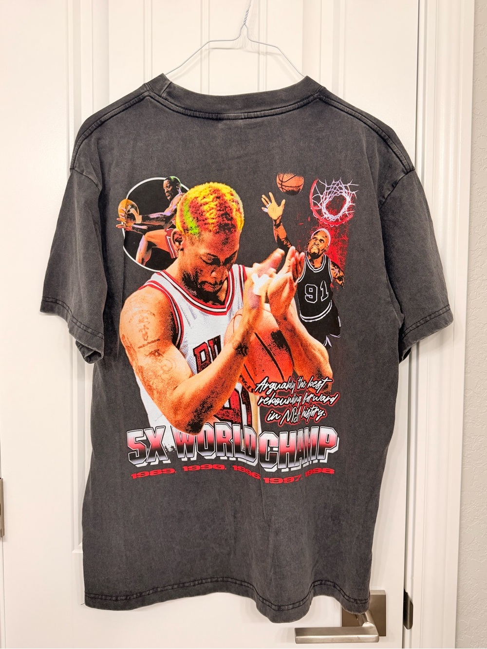 Vintage-Style Black Graphic Short Sleeve Tee - 5X World Champ